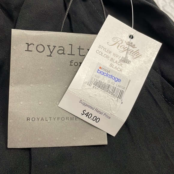 NWT Royalty For Me Black Drawstring Wide Straight Pant with Tie. Size: L - Picture 5 of 5